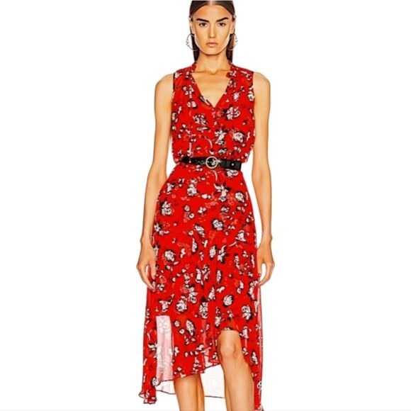 Veronica Beard‎ NWT Corsica Silk Midi Dress Red Floral MSRP $695 Women's Size 6 - Picture 1 of 14